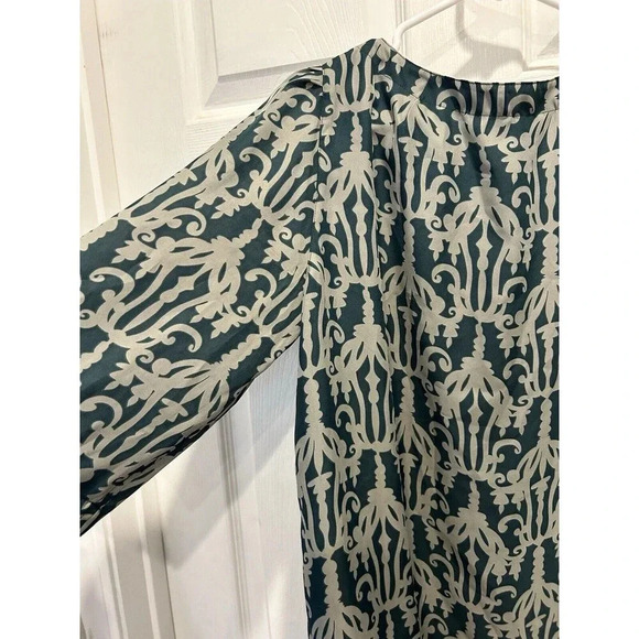 Fossil Womens Dress 3/4 Sleeve Geometric Ikat Boho Mini Teal Size Large Pockets - Picture 8 of 8